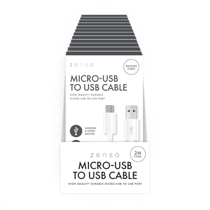 Wholesale White Micro to USB 2M Cable in CDU | Wholesale Direct