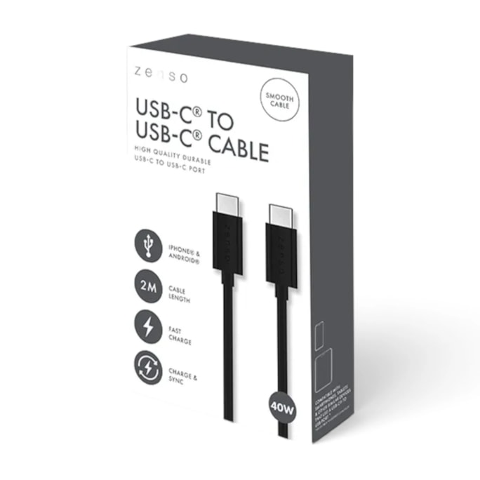 Wholesale Black Type-C to Type-C 2M Cable in CDU | Wholesale Direct