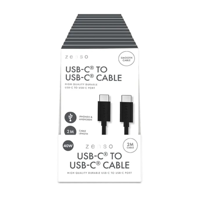Wholesale Black Type-C to Type-C 2M Cable in CDU | Wholesale Direct