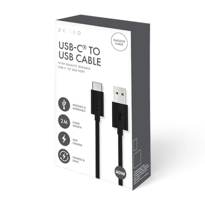 Wholesale Black Type-C to USB 2M Cable in CDU | Wholesale Direct