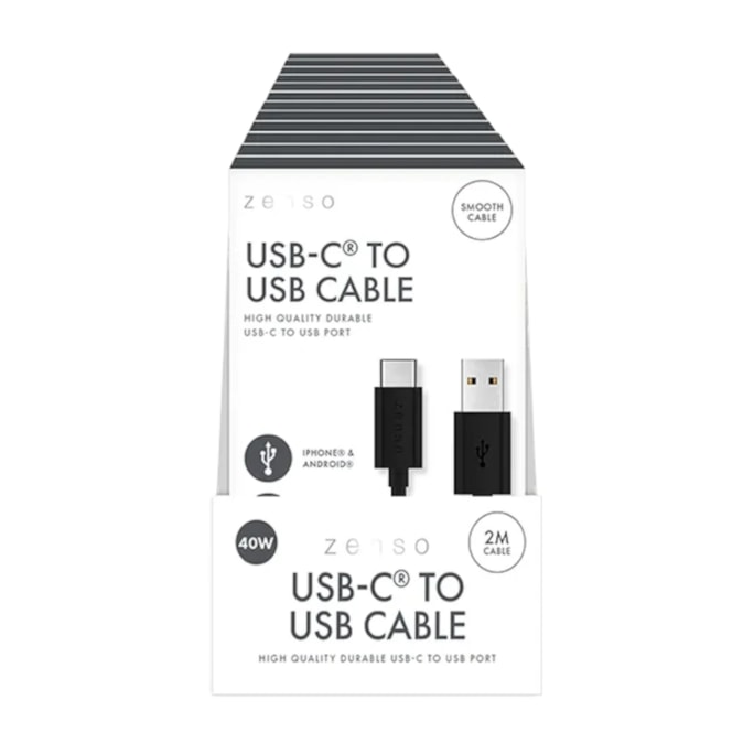 Wholesale Black Type-C to USB 2M Cable in CDU | Wholesale Direct