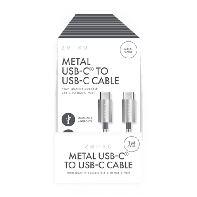 Wholesale Metal Type-C to Type-C Charge/Sync 1M Cable in CDU | Wholesale Direct Wholesale Metal Type-C to Type-C Charge/Sync 1M Cable in CDU | Wholesale Direct