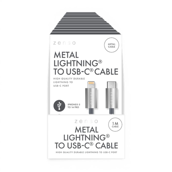 Wholesale Metal Lightning to Type-C Charge/Sync 1M Cable in CDU | Wholesale Direct