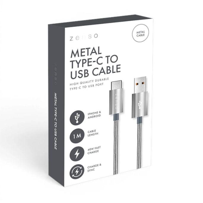 Wholesale Metal Type-C to USB Charge/Sync 1M Cable in CDU | Wholesale Direct