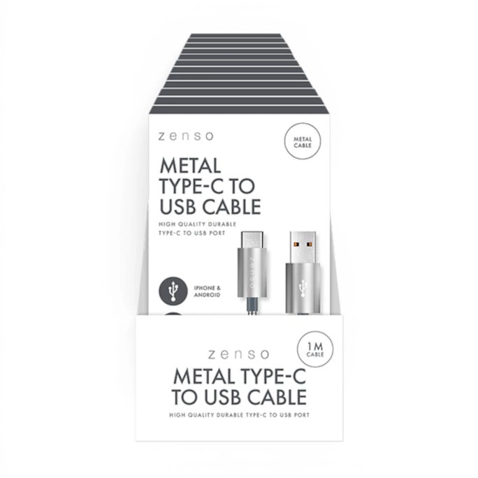 Wholesale Metal Type-C to USB Charge/Sync 1M Cable in CDU | Wholesale Direct