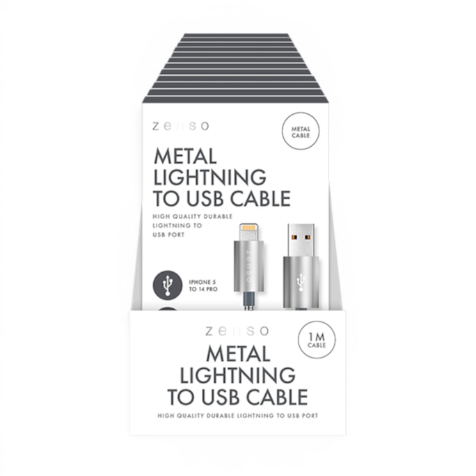 Wholesale Metal Lightning to USB Charge/Sync 1M Cable in CDU | Wholesale Direct