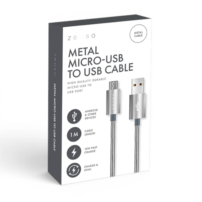 Wholesale Metal Micro to USB Charge/Sync 1M Cable in CDU | Wholesale Direct