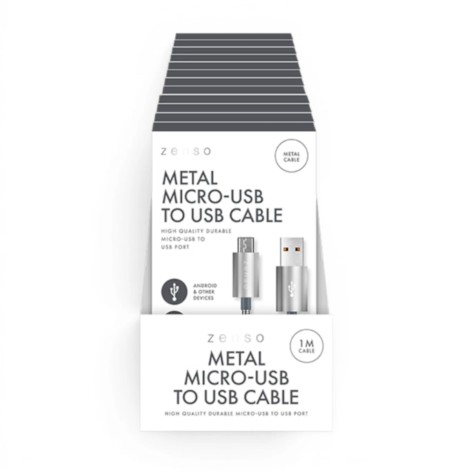 Wholesale Metal Micro to USB Charge/Sync 1M Cable in CDU | Wholesale Direct