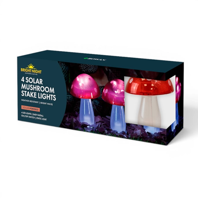 Wholesale Solar LED Mushroom Stake Lights 4pk | Wholesale Direct
