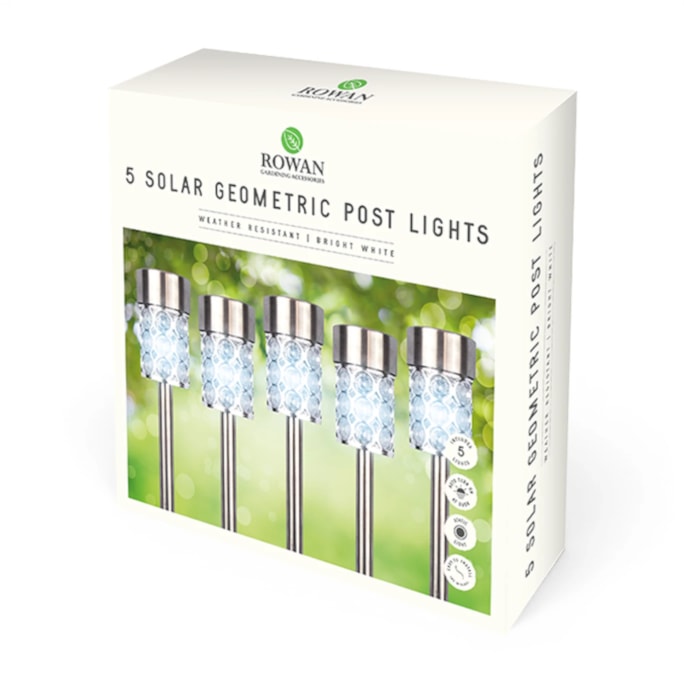Wholesale Geometric Bright White Solar Post Lights 5pk | Wholesale Direct Wholesale Geometric Bright White Solar Post Lights 5pk | Wholesale Direct