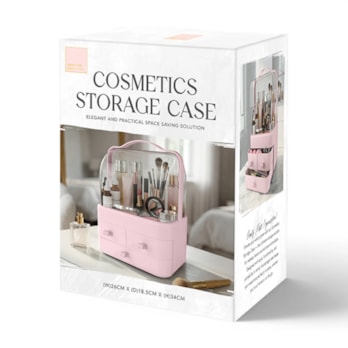 Wholesale Pink Cosmetic Storage Case with Handle & Three Drawers | Wholesale Direct