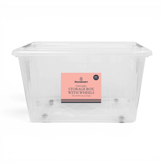 Wholesale Clip Lid Storage Box With Wheels 60L | Wholesale Direct