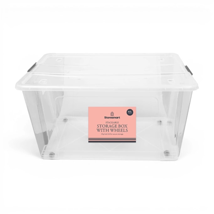 Wholesale Clip Lid Storage Box With Wheels 80L | Wholesale Direct