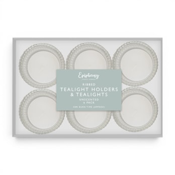 Wholesale Ribbed Tealight Holders With Tealights 6pk | Wholesale Direct