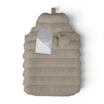 Wholesale Faux Fur Ribbed Hot Water Bottle With Pom Poms 1.7L | Wholesale Direct