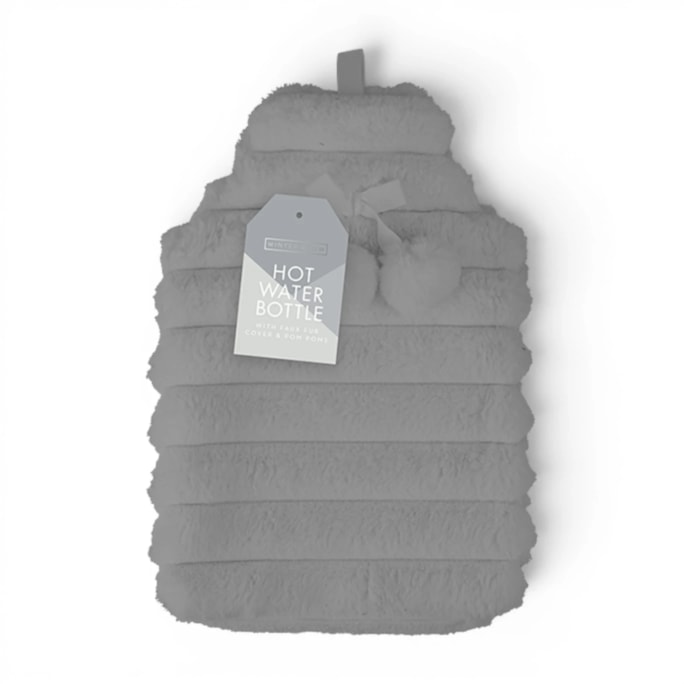 Wholesale Faux Fur Ribbed Hot Water Bottle With Pom Poms 1.7L | Wholesale Direct Wholesale Faux Fur Ribbed Hot Water Bottle With Pom Poms 1.7L | Wholesale Direct