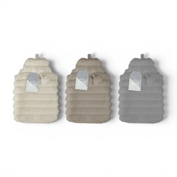 Wholesale Faux Fur Ribbed Hot Water Bottle With Pom Poms 1.7L | Wholesale Direct