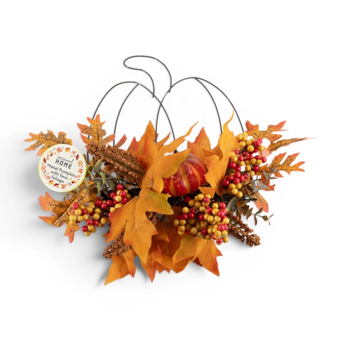 Wholesale Autumnal Hanging Metal Pumpkin with Faux Foliage | Wholesale Direct Wholesale Autumnal Hanging Metal Pumpkin with Faux Foliage | Wholesale Direct