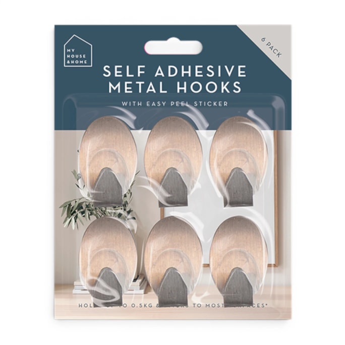 Wholesale Metal Self-Adhesive Hooks 6pk | Wholesale Direct