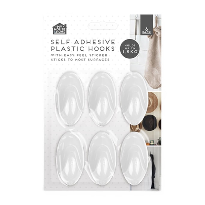 Wholesale Plastic Self-Adhesive Hooks 6pk | Wholesale Direct