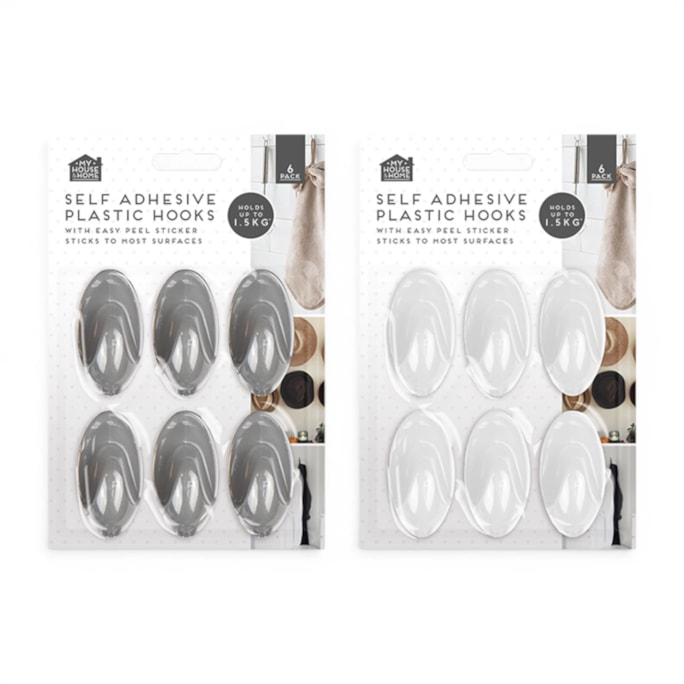 Wholesale Plastic Self-Adhesive Hooks 6pk | Wholesale Direct