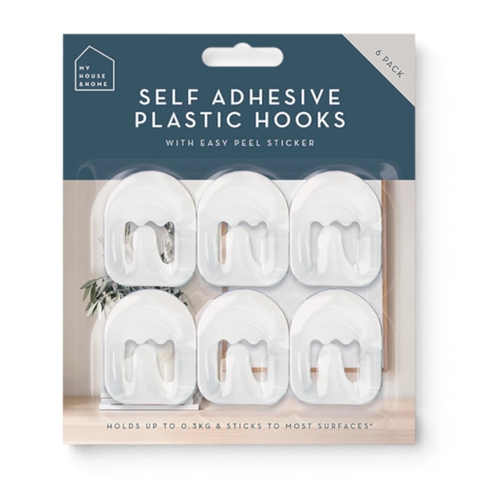 Wholesale Plastic Self-Adhesive Hooks 6pk | Wholesale Direct