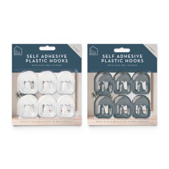 Wholesale Plastic Self-Adhesive Hooks 6pk | Wholesale Direct