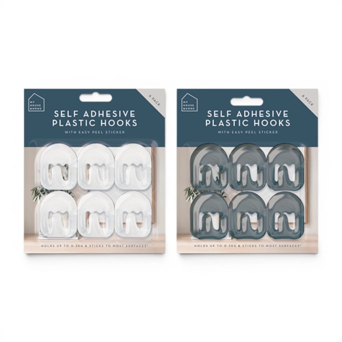 Wholesale Plastic Self-Adhesive Hooks 6pk | Wholesale Direct