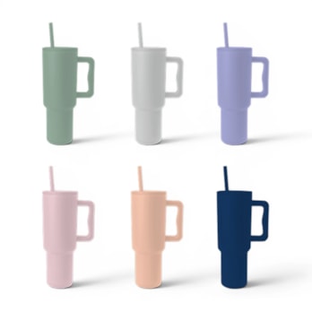 Wholesale Neutrals Double Walled Tumbler with Handle and Straw 1100ml | Wholesale Direct
