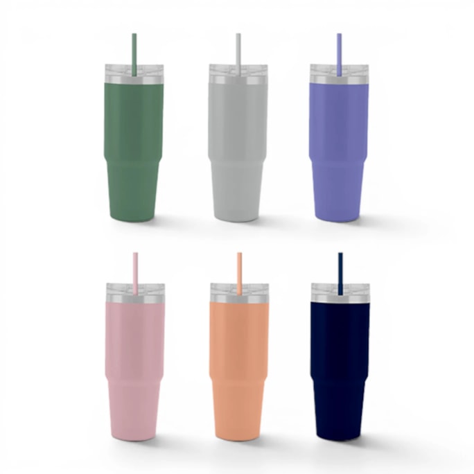 Wholesale Neutrals Double Walled Tumbler with Straw 650ml | Wholesale Direct