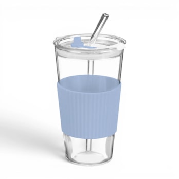 Wholesale Glass Cup With Ribbed Sleeve And Straw 450ml | Wholesale Direct
