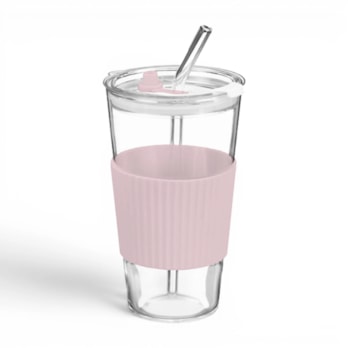 Wholesale Glass Cup With Ribbed Sleeve And Straw 450ml | Wholesale Direct