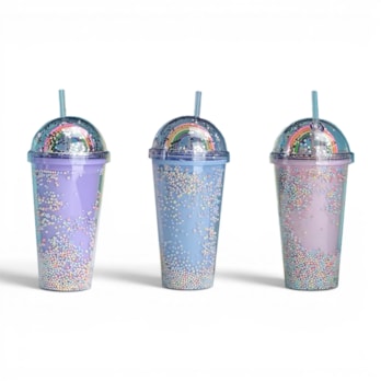 Wholesale Rainbow Dome Lid Cup With Straw 450ml | Wholesale Direct