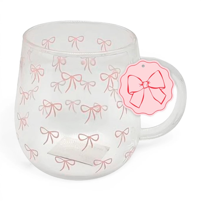Wholesale Glass Mug With Bow Print 420ml | Wholesale Direct