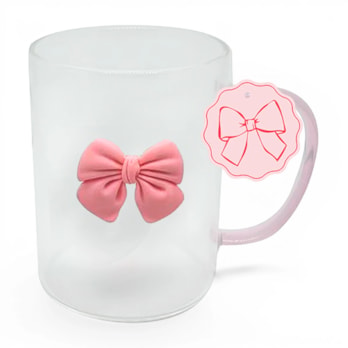 Wholesale Glass Mug With Bow and Pink Handle 450ml | Wholesale Direct