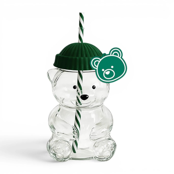 Wholesale Green Bear Cup With Straw 500ml | Wholesale Direct