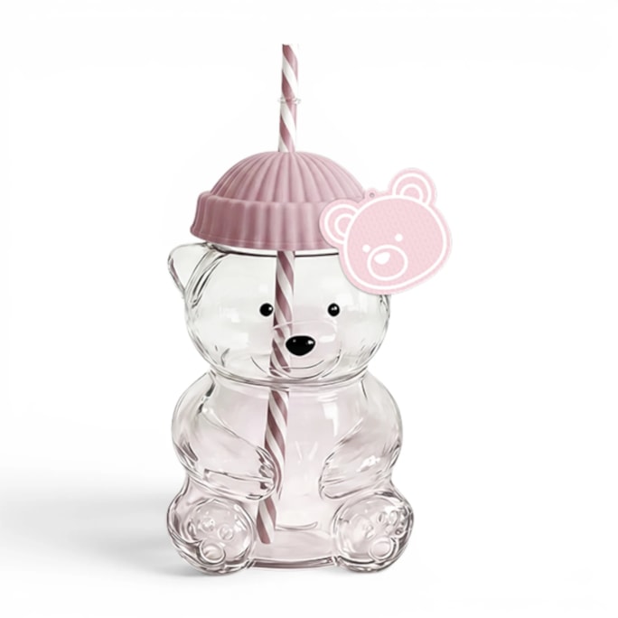 Wholesale Pink Bear Cup With Straw 500ml | Wholesale Direct