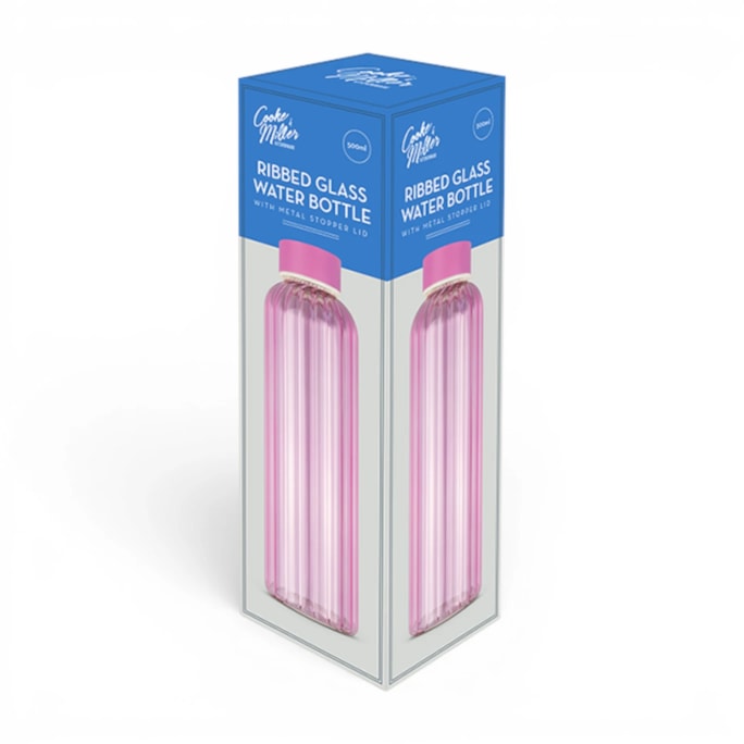 Wholesale Pink Ribbed Glass Water Bottle 500ml | Wholesale Direct