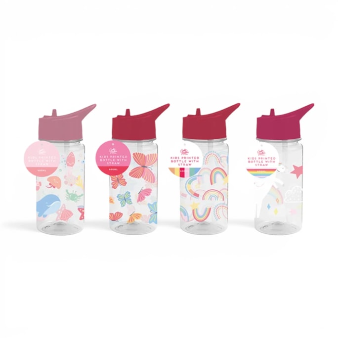 Wholesale Girls Printed Bottle With Straw 400ml | Wholesale Direct