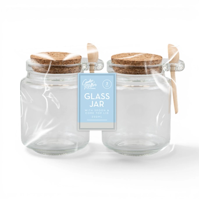 Wholesale Cork Top Storage Jars with Spoon 2pk | Wholesale Direct