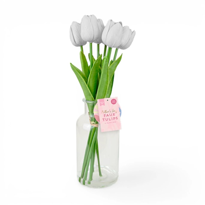 Wholesale7 Faux Tulips In Glass Vase | Wholesale Direct