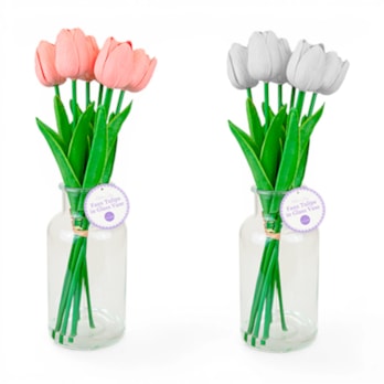 Wholesale7 Faux Tulips In Glass Vase | Wholesale Direct Wholesale7 Faux Tulips In Glass Vase | Wholesale Direct