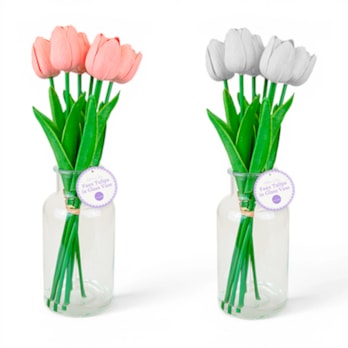Wholesale7 Faux Tulips In Glass Vase | Wholesale Direct