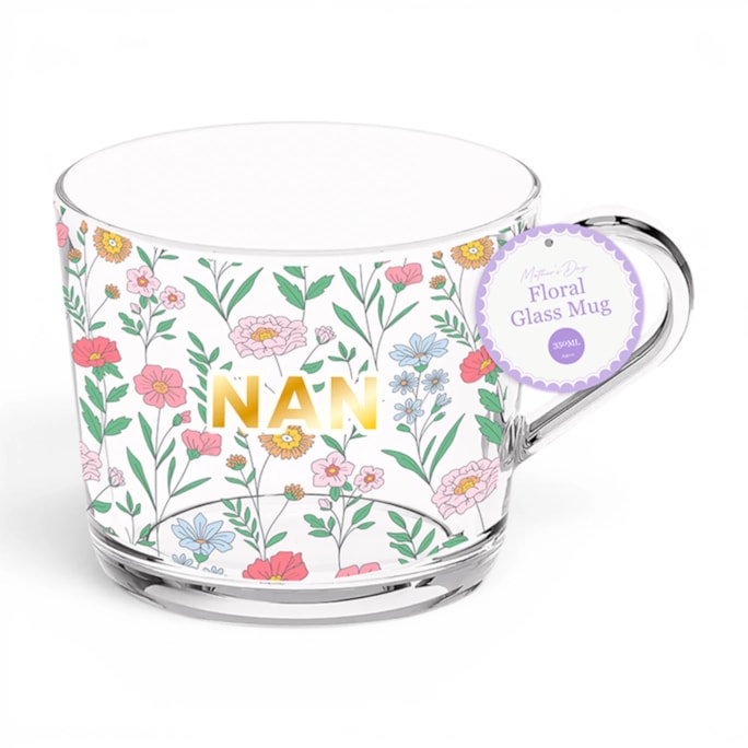 WholesaleMother's Day Nan's Floral Glass Mug 350ml | Wholesale Direct
