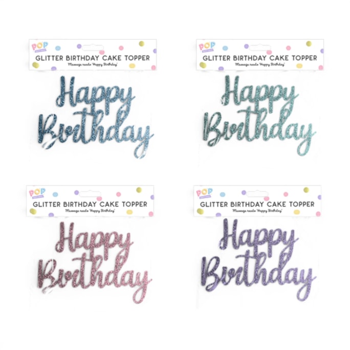 Wholesale Pastel Glitter Happy Birthday Cake Topper | Wholesale Direct