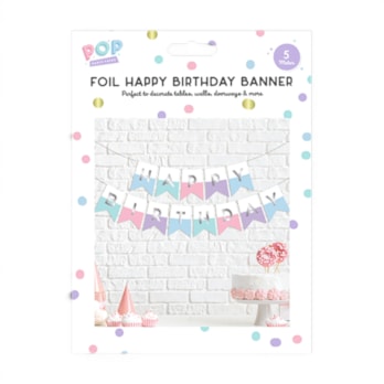Wholesale Pastel Multicolour Foiled Card Happy Birthday Banner 5M | Wholesale Direct