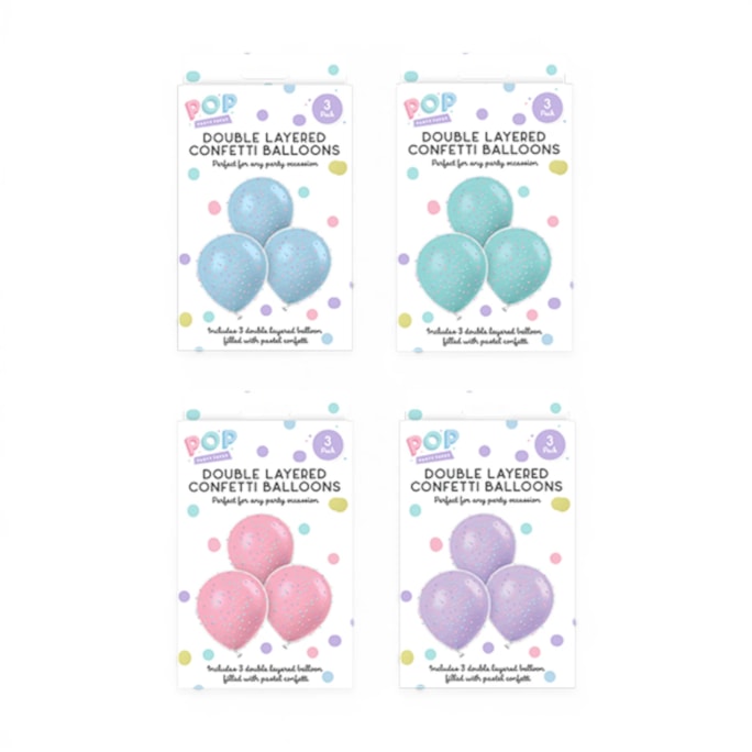 Wholesale Pastel Double Layered Confetti Balloons 3pk | Wholesale Direct