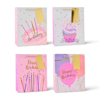 Wholesale Girls Foiled Embossed Birthday Medium Gift Bag 26x32x12cm | Wholesale Direct