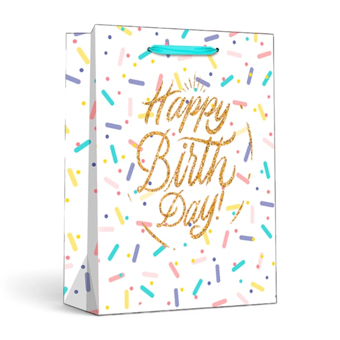 Wholesale Pastel Glitter Happy Birthday Medium Gift Bag 26x32x12cm | Wholesale Direct