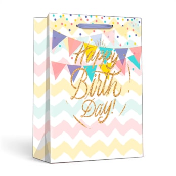 Wholesale Pastel Glitter Happy Birthday Large Gift Bag 30x42x12cm | Wholesale Direct
